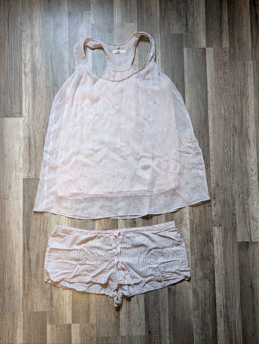 Victoria's Secret Pale Pink Sheer Tank & Striped Sleep Shorts